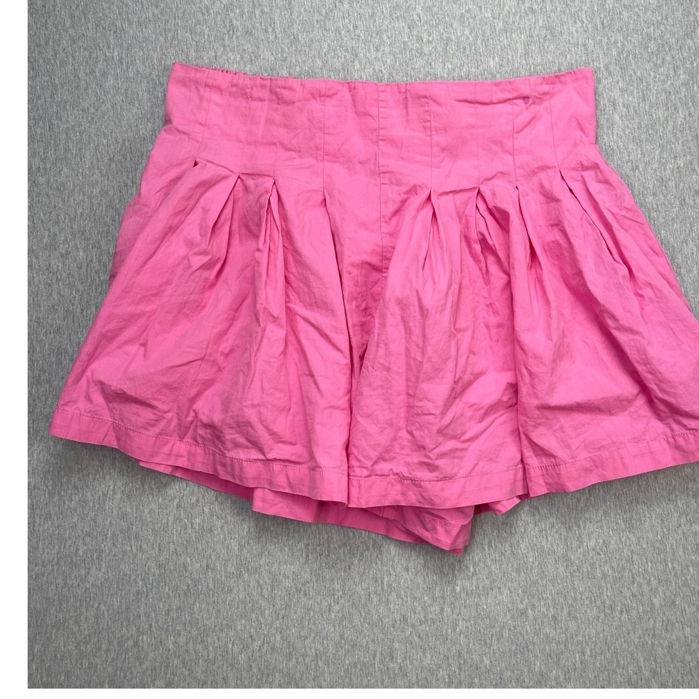 Free People Skort Womens Large Hot Pink Pleated High Rise Smocked Mini Skirt EUC